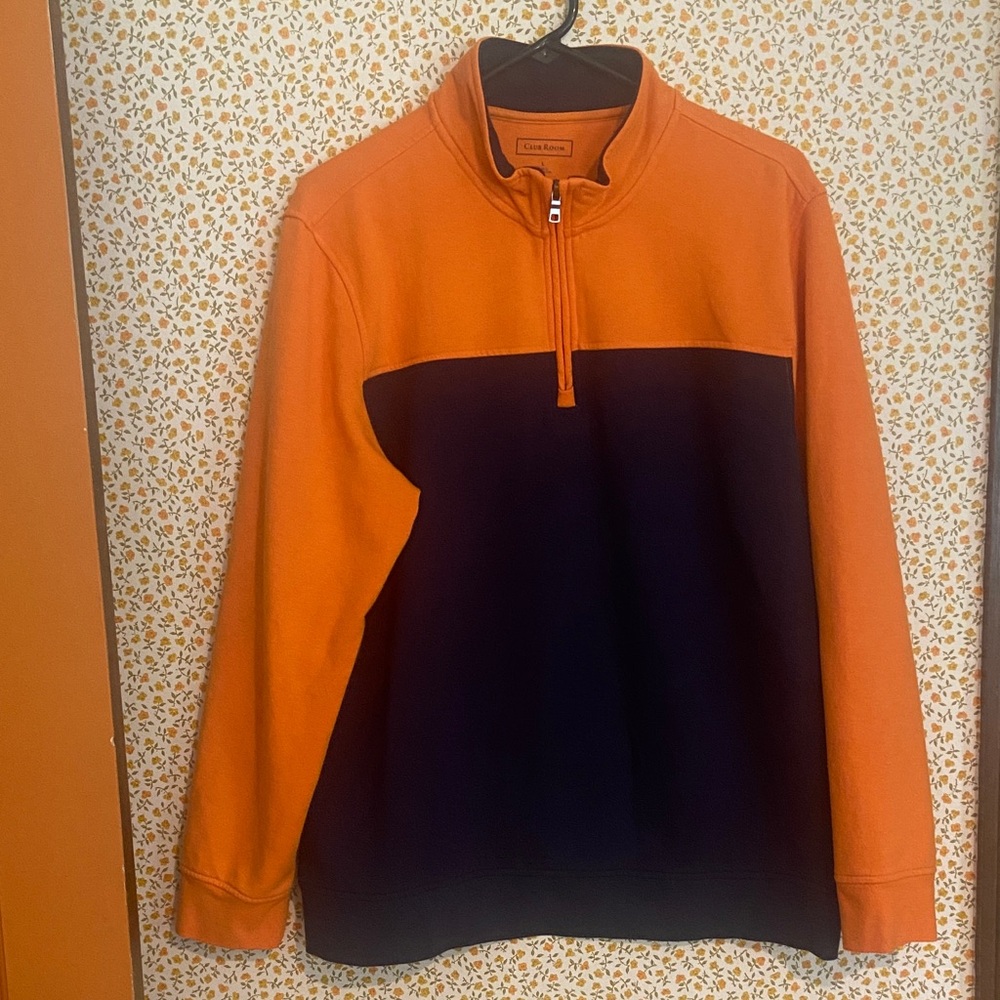 Club Room Men's Zip-Up Sweater in Orange and Black